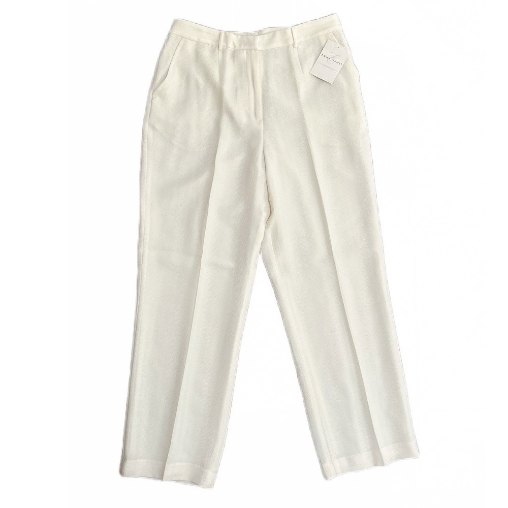 Emma James Women's Graphic Edge Off White Wide Leg High Rise Pants Lined 14 NWT